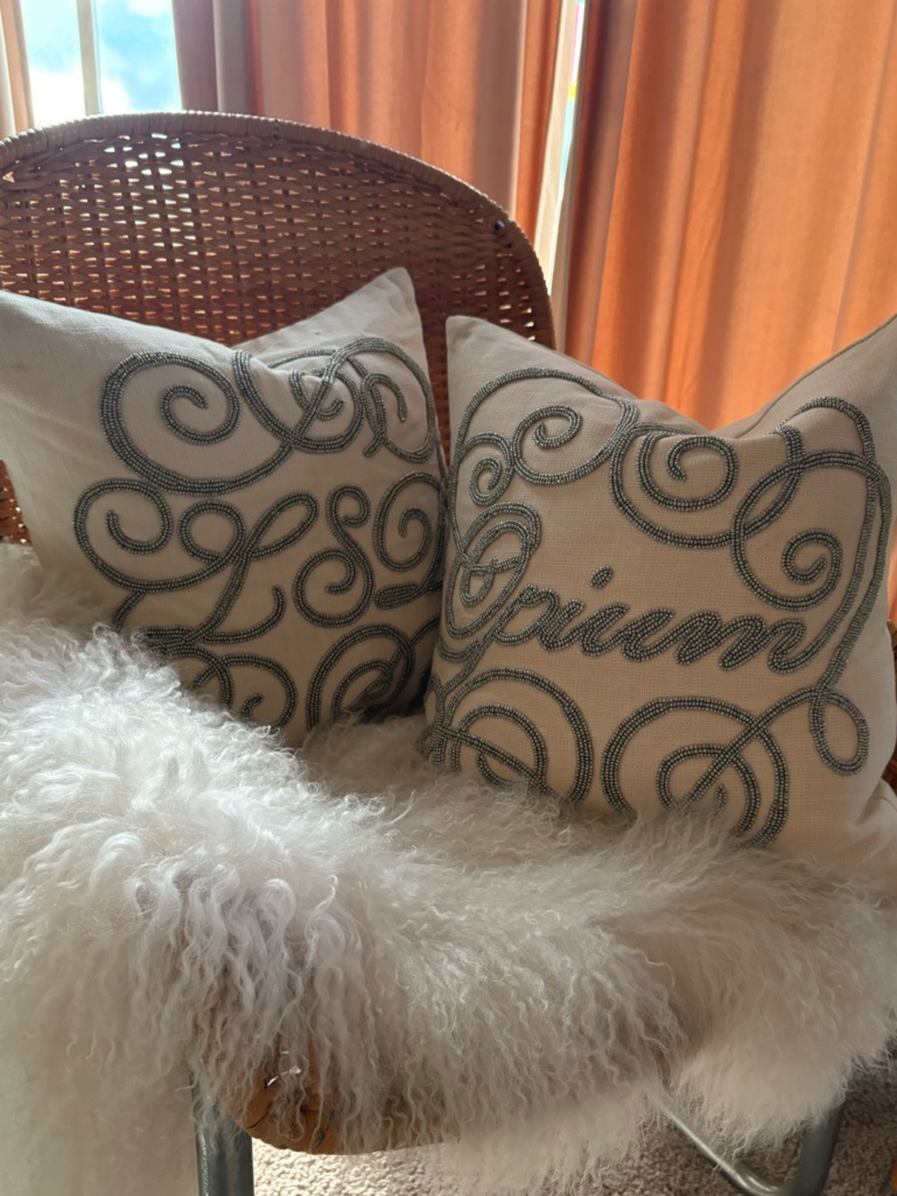 Rare Jonathan Adler LSD + Opium Linen Beaded Pillow Set
